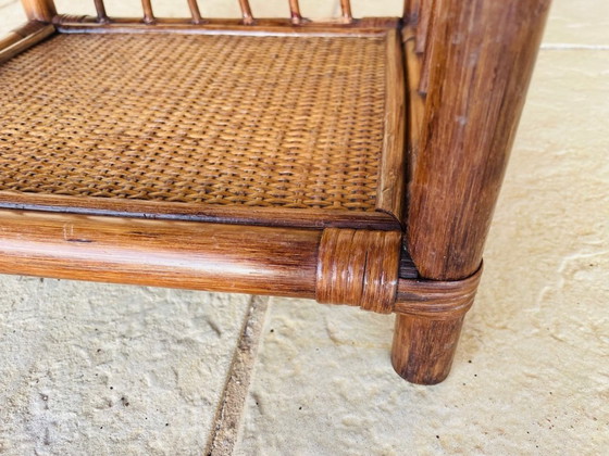 Image 1 of Mid-Century, Two-Tiered, Bamboo & Wicker Nightstand 1970s