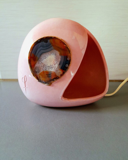 Ceramic lamp with agate slice, 1970