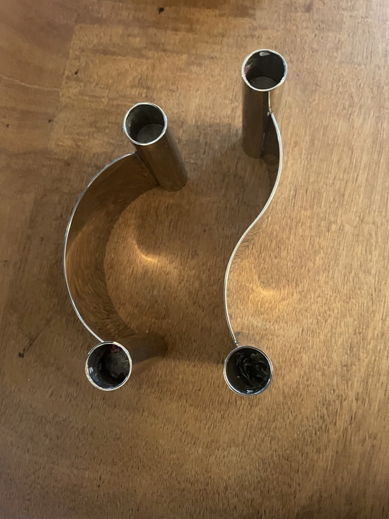 Image 1 of Paire de Bougeoirs Années 70, Métal Argenté