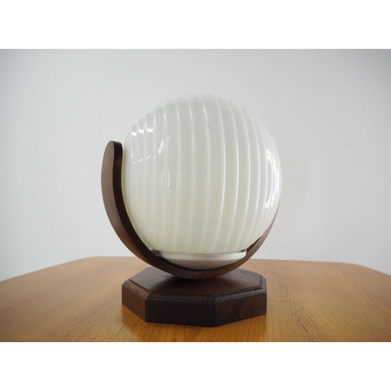 Image 1 of Vintage round table lamp in wood and glass, Czechoslovakia 1970