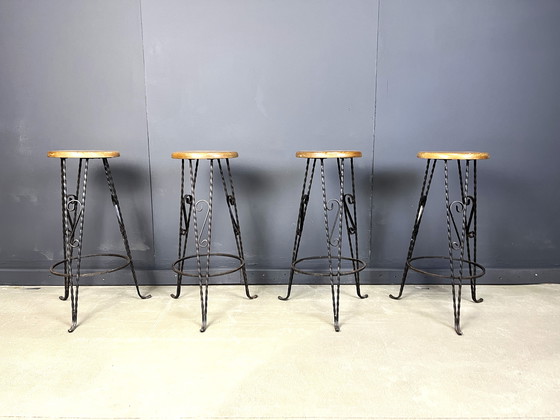 Image 1 of Vintage French Wrought Iron Bar Stools, 1960s - Set of 4