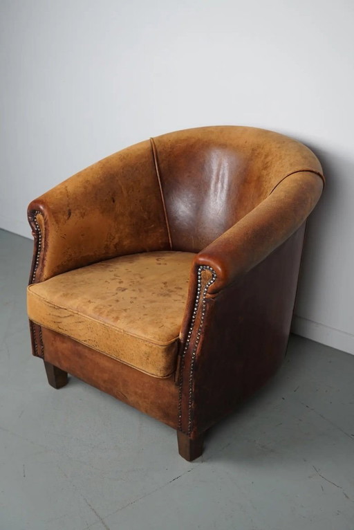 Vintage Nederlandse cognackleurige leren clubfauteuil