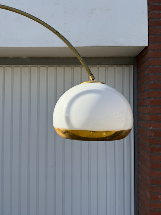Lampada ad Arco Vintage Italiana Space Age Stile Harvey Guzzini, Lampade da terra, Marmo, Metallo, Dorato (foto 11 di 15)