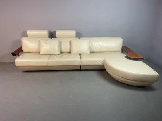 Divano paesaggistico Frighetto in pelle crema italiana con chaise longue e tavolo, Italia, anni '80-'90 (photo 15 of 15)