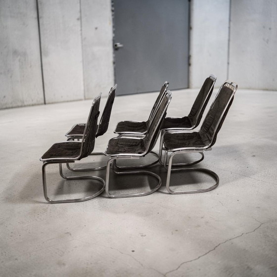 Set of 6 Mid Century Space Age Chrome Dining chairs Gastone Rinaldi Flynn (photo 4 of 12)