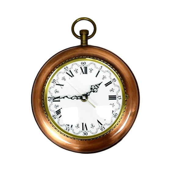 Orologio da parete "da tasca" in stile retrò tedesco – Rame e ottone, anni '70, per Kienzle – Glass, Metal (photo 5 of 12)