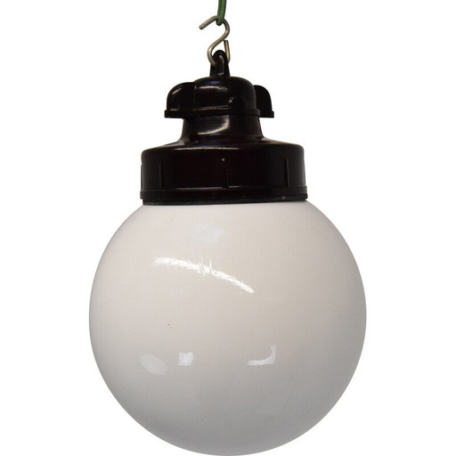 Vintage industriële glazen hanglamp, Tsjecho-Slowakije 1950