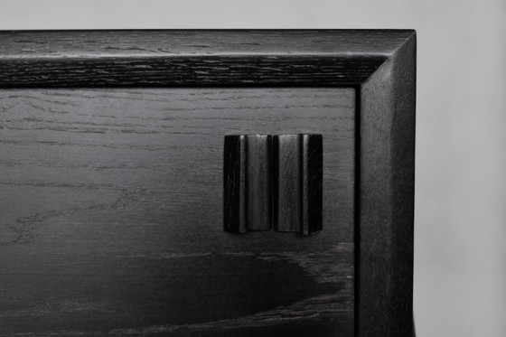 Image 1 of Vintage Mid-Century Scandinavian Modern Dark Oak Sideboard with Wooden Handles, 1960s