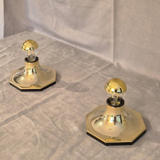 Lot de 2 lampes murales/plafonniers Motoko Ishii 6606/09 style « ère spatiale » pour STAFF Leuchten, Allemagne, années 1970