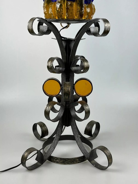 Image 1 of 60er 70er Jahre Brutalistische Stehlampe Eisen & Glas Stehleuchte Mid Century