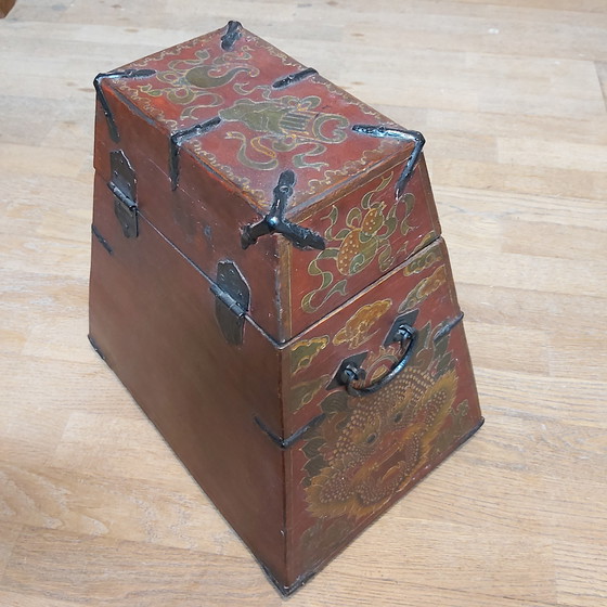 Image 1 of Unusual Tibetan Buddhist wooden pyramid chest