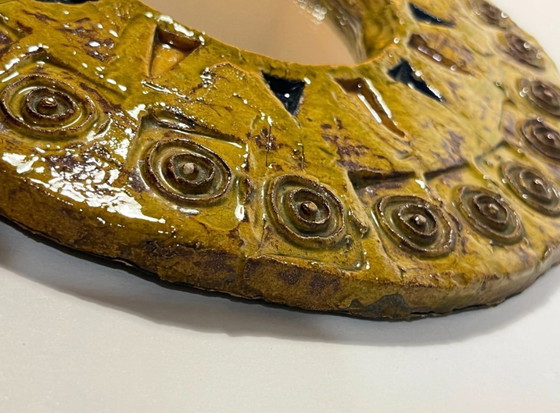 Image 1 of Espejo de pared Sunburst de cerámica esmaltada - Circa 1960 - Al estilo de Mithé Espelt