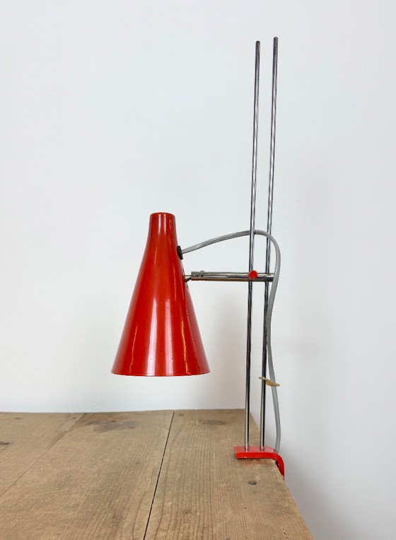Vintage Red Table Lamp by Josef Hůrka for Lidokov, 1960s – Iron, Chrome (photo 8 of 21)