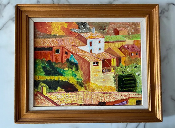 Vecchio dipinto Villaggio al sole – Dipinti e disegni, Legno (photo 2 of 6)