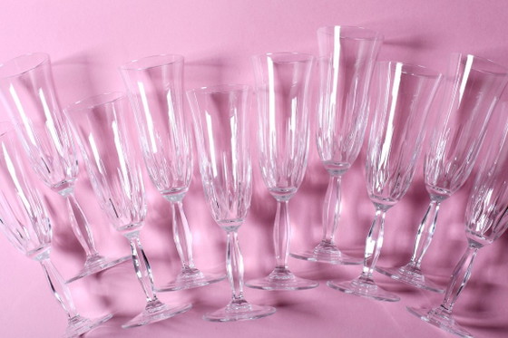 Set van 10 vintage kristallen champagneglazen, transparant Italiaans glaswerk / jaren 80 – Glazen & Karaffen (photo 9 of 12)