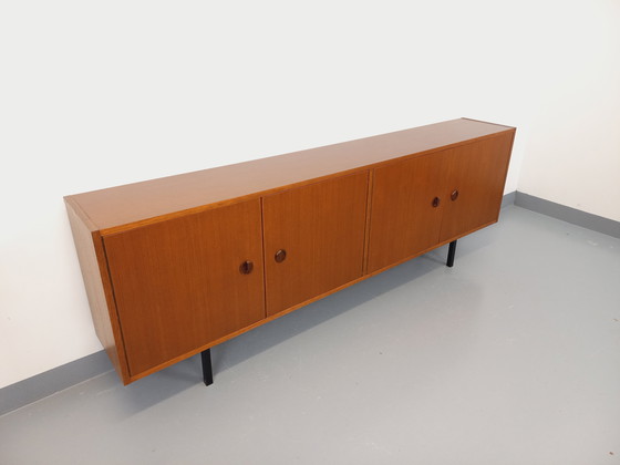 Image 1 of Enfilade meuble de rangement vintage style scandinave moderniste en teck et métal noir des années 60