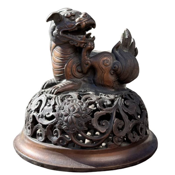 Chinese bronzen wierookbrander met Foo Dog deksel en leeuwenpoten – Decoratieve objecten, Klassiek (photo 6 of 8)