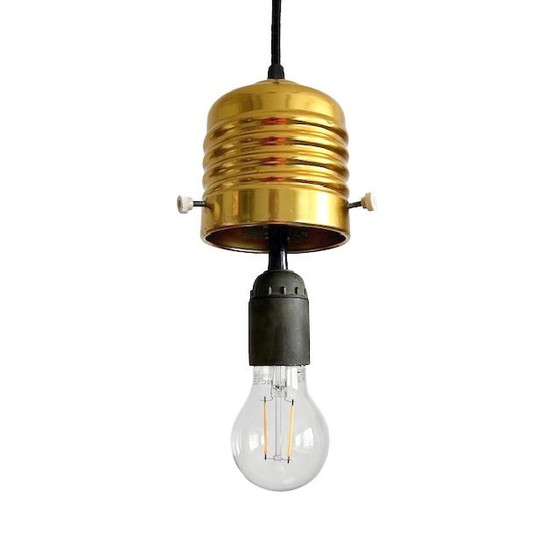 Image 1 of Vintage mid-century Ikea Kolv hanging lamp light bulb brass 1970's