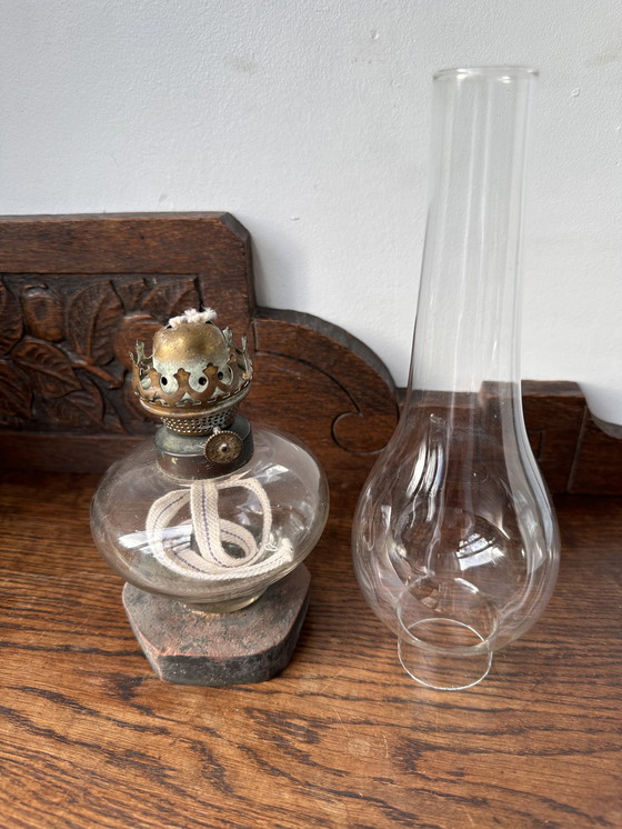Image 1 of Vintage Oil Lamp with Glass Chimney and Brass Burner – Timeless Domestic Light