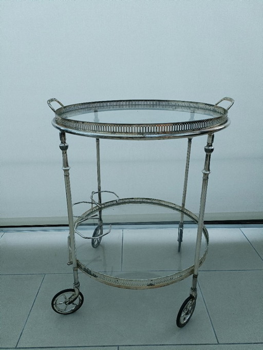 Vintage Teetisch, antiker versilberter Servierwagen, Getränkewagen, Servicemöbel