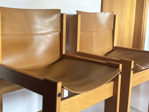 Set van 2 Vintage "Solaris" Stoelen – Franco Vattolo voor Ibisco – eetkamerstoelen, Leather, Wood