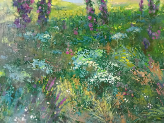 Pittura a olio originale Espressionismo Paesaggio Prato estivo – Dipinti e disegni, Canvas (photo 5 of 9)