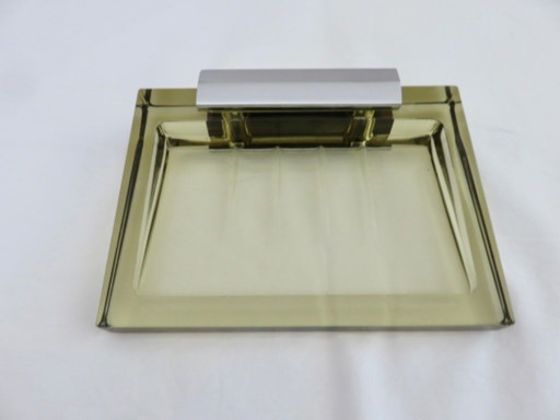 Wall-mounted soap dish in Murano glass and chrome-plated brass, Italy, 1970s