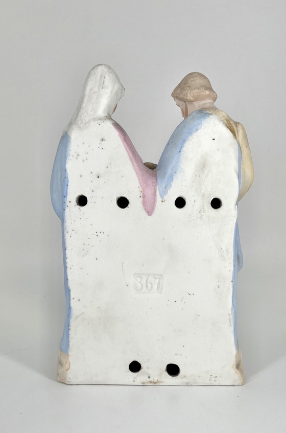 Image 1 of Groupe en porcelaine biscuit ancienne « Sainte Famille » – Sacré-Cœur – vers 1900, Art nouveau