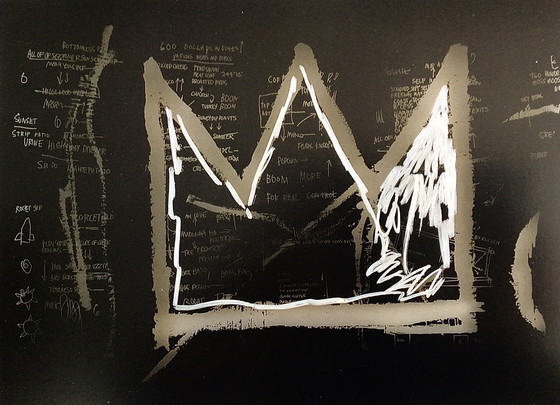 Image 1 of Jean-Michel Basquiat, (1960-1988) Zonder titel (kroon), 1982 en 600 dollar in dubbeltjes