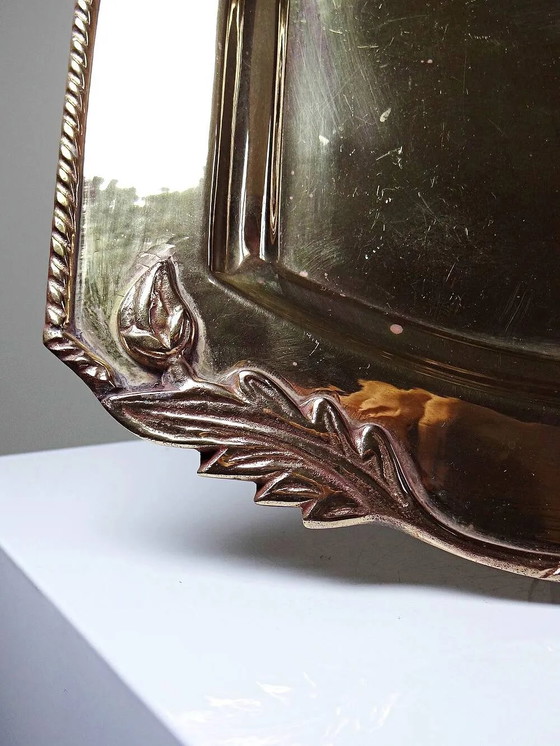 Small vintage brass tray with floral motif, Louis XVI style., Table accessories, Pink (photo 5 of 14)