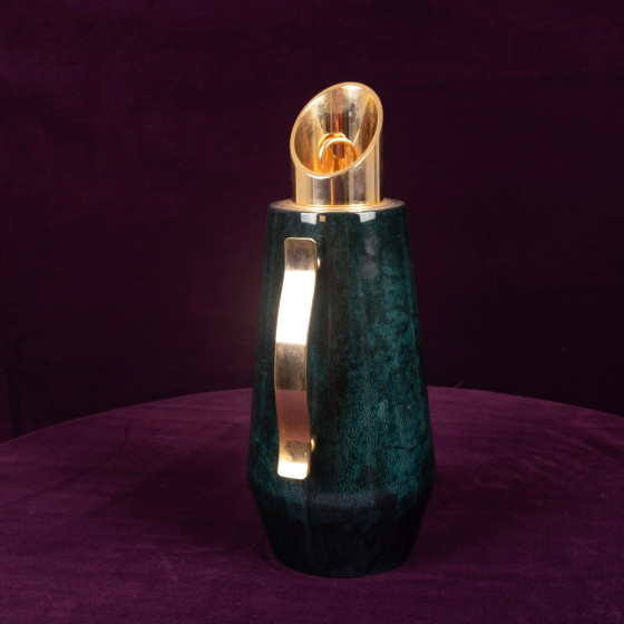 Aldo Tura Mod. 1278D Gedecoreerde Blauwe Geitenleren Perkament Thermoskan Italië 1950 – Decoratieve objecten (photo 6 of 18)