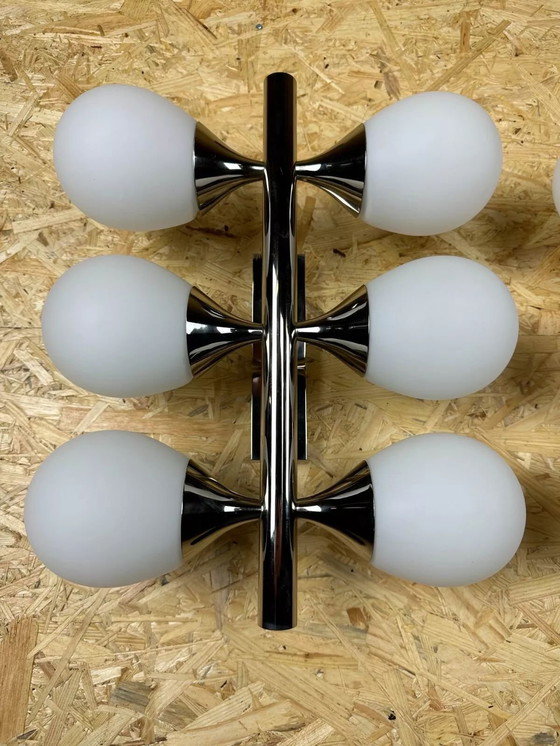 Image 1 of 2x 60s 70s 6-flame Sputnik wall lights from Kaiser Leuchten opal glass