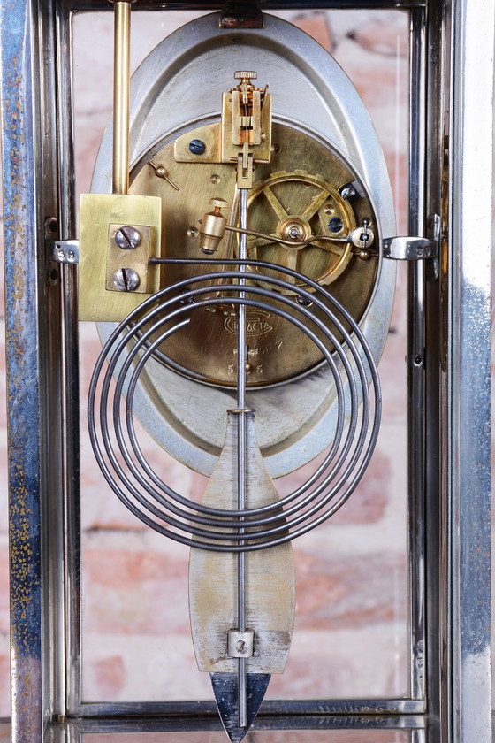 Restored Art Deco Fireplace Clock, Marble, Bronze, Glass, France. 1920s, Black (photo 12 of 15)
