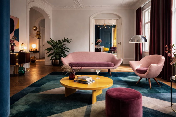 Image 1 of Vintage Mid-Century Space Age Velours Loungeset van Paged, 1972, set van 3