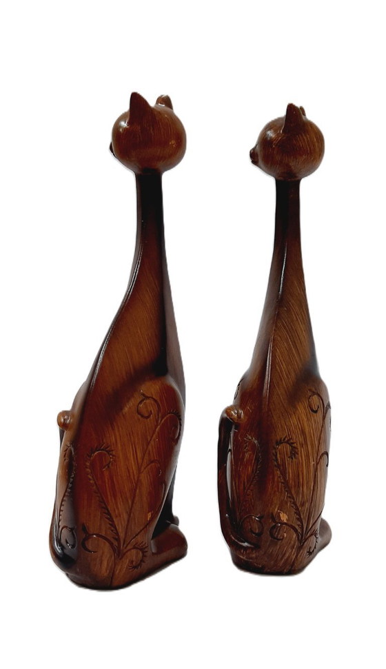 Image 1 of Statuettes de chats en résine, lot de deux