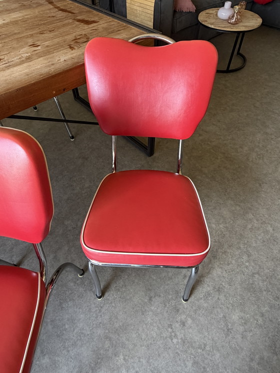 6 chaises de salle à manger rouges Bel Air CO-26 | Chaises de salle à manger rouges – fifties, Chrome (photo 7 of 10)