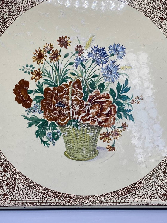 Enameled Metal Trivet, Peony and Cornflower Bouquet in a Basket – Decorative Objects, Rubber (photo 2 of 4)