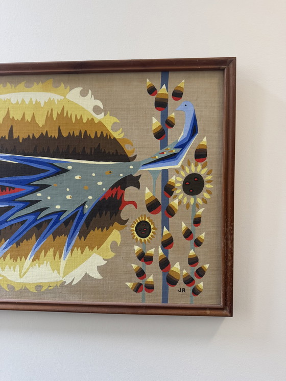 Image 1 of Tableau peinture oiseau bleu années 60