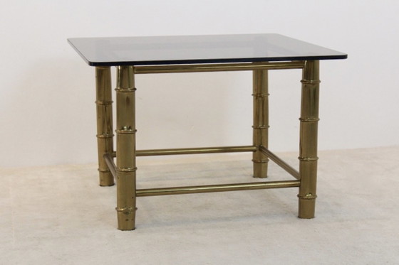 Faux Bamboo Brass Side- or Coffee Table, Metal, Hollywood Regency (photo 6 of 9)