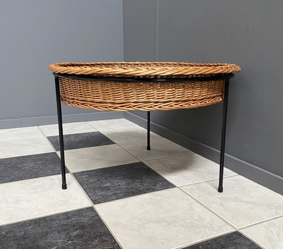 Image 1 of Wicker round magazine basket 1970s