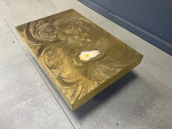 Image 1 of Etched Brass and Inlaid Agate Coffee Table by Felix De Boussy, Belgium