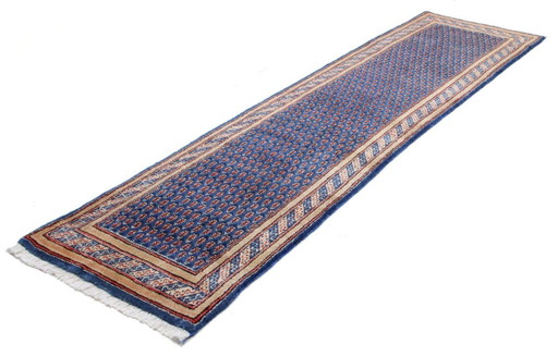 Original Perser Handgeknüfter Sarough Mir Blaue Farbe 310 x 80 cm 