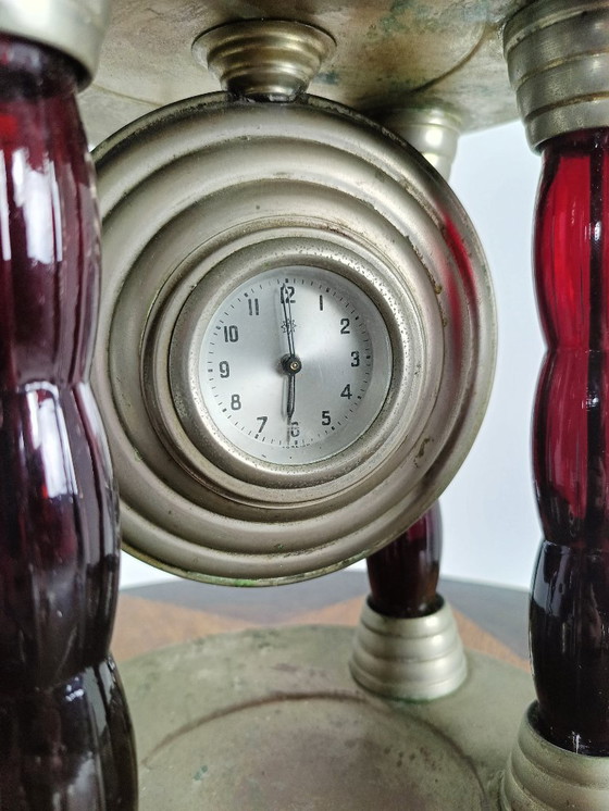 Image 1 of Unique Vintage Tin Lamp with Clock Mechanism from Italy