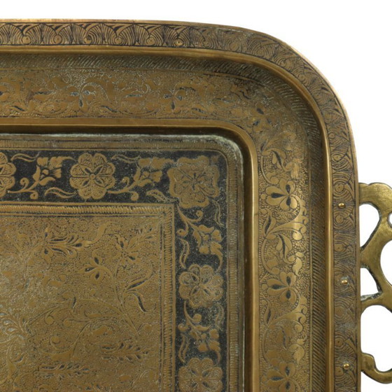 Image 1 of Vassoio orientale in ottone a forma di pavone
