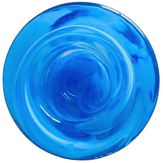 Image 1 of Vintage Kosta Boda tealight holder Atoll Aqua blue crystal Anna Ehrner 1990s