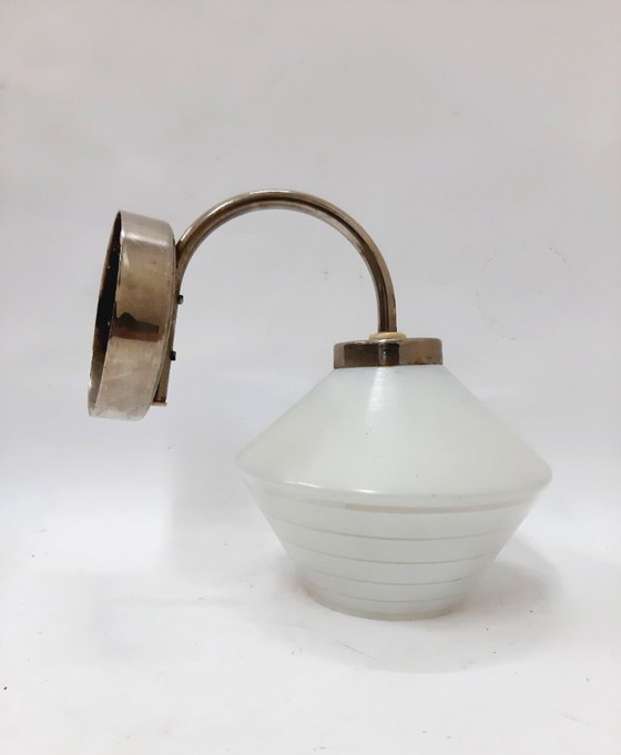 Image 1 of Applique da parete vintage con paralume in vetro