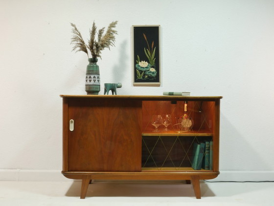 Image 1 of Vintage 1960s sideboard, mid-century TV cabinet, display cabinet with lighting, Germany