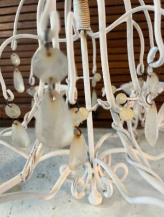 Image 1 of Candelabro vintage shabby chic in ghisa, lampadario con cristalli finti per giardino casa