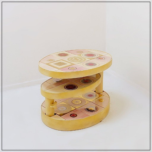 French pink ceramic swivel coffee table, signed Georges Pelletier, 1960s