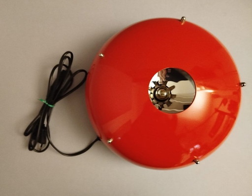 Lampada da tavolo in Plastica Rosso e argento, made in Italy Diametro 28 cm alto 14 cm